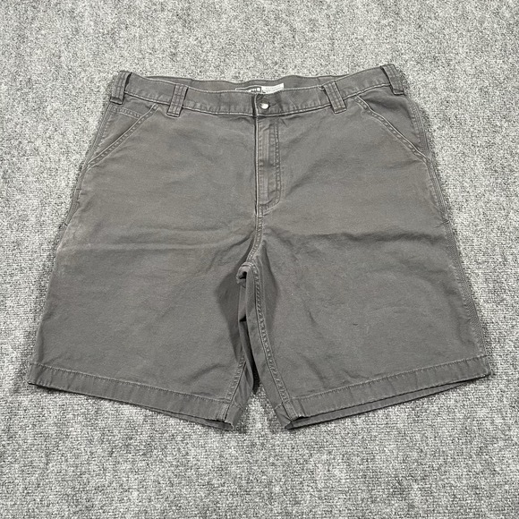Carhartt Shorts Mens 40 Gray Rugged Flex Relaxed Fit Canvas Work Stretch Logo - Picture 2 of 12